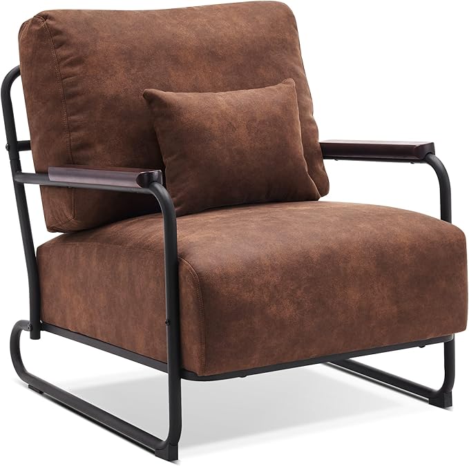 MCombo Modern Accent Chairs Upholstered Reading Chair Wooden Armrests Guest Chair for Living Room Bedroom Office HQ102 (2 Saddle)