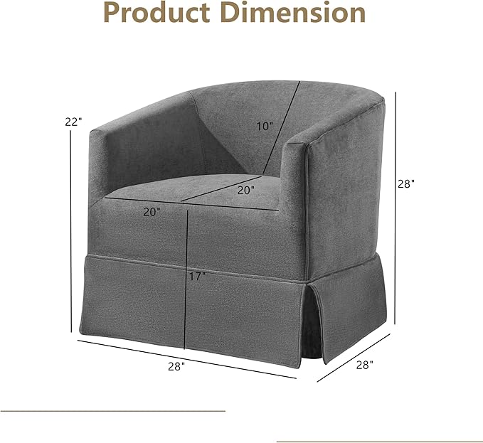 Swivel Accent Chair for Living Room 360° Upholstered Barrel Swivel Chairs with Skirted Base Modern Linen Armchairs for Bedroom Reading Nook Small Space Grey