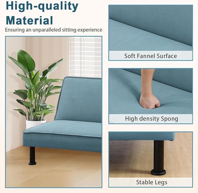 Convertible Futon Sofa Bed Modern Sleeper Couch Sofabed Reversible Recliner Sofa with 3 Adjustable Positions for Living Room Studio Apartment Office Small Space 64 x 33 x 32in.
