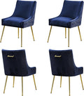 Velvet Dining Chairs Set of 4 Gold LegsUpholstered Velvet Accent Chairs Pleated Back Design &amp Gold Pull Handle Mid Century Modern Chairs for Dining/Kitchen/Living RoomBlue