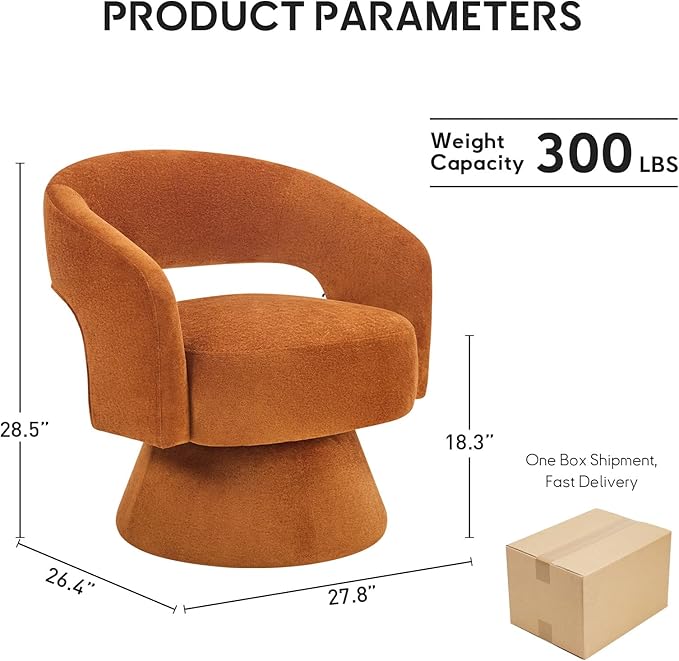 Bonzy Home Swivel Barrel Chair Velvet Accent Armchair 360 Degree Swivel Club Chair for Living Room Bedroom Reception Room 1 Pack Orange