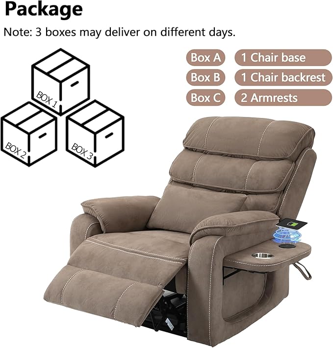 Lift Chair Lay Flat Recliner Heat Massage Dual Motor Infinite Position Power Recliners with Left Side Tray Table-Wireless ChargerCup Holder