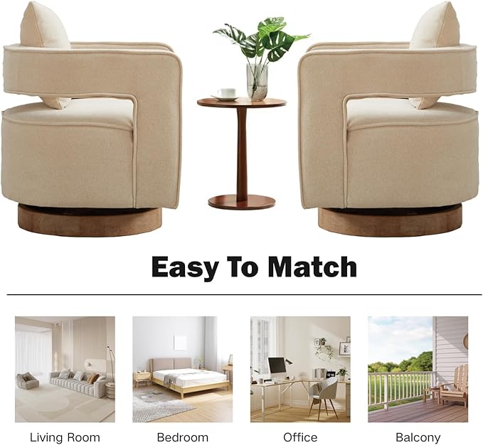 Chifee &amp Vingol 29.1 Linen Modern Swivel Accent Barrel Chair Set of 2 with Solid Wood BaseBeige