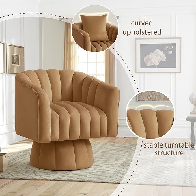 YSICK Swivel Accent Chair360°Swivel Barrel Chairs Mid-Century Chair with Wide Upholstered Modern Velvet Fabric Round Armchair for Living Room Lounge Bedroom