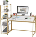 Teraves Computer Desk with 5 Tier ShelvesReversible Writing Desk with Storage 33 Inch Study Table for Home Office Independent Bookcase and Desk for Multiple Scenes