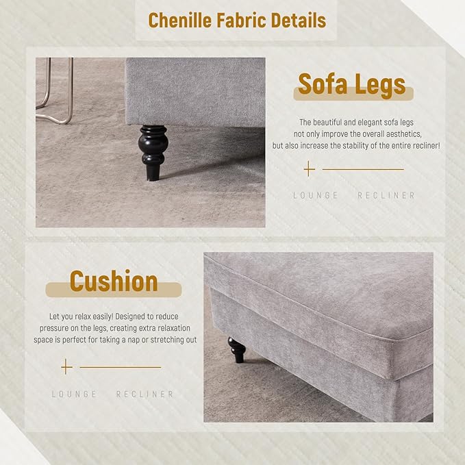 Accent Chair 59'' Modern Armchair for Living Room Upholstered High Back Lazy Sleeper Armchair Recliner for Woman Chaise Lounge Chair Indoor Single Reading Sofa Chair with Wood Legs (Light Grey)