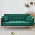 71 Modern Velvet Sofa Bed Futon Convertible Sleeper Couch with Adjustable Backrest Tufted Recliner Loveseat with Golden Chrome Legs &amp 2 Pillows for Small Spaces Living Room Apartment (Green)