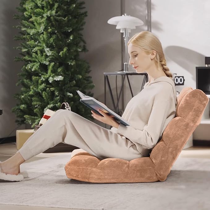 FANTASK 14-Position Sofa Memory Foam Floor Chair w/Comfy Cushions &amp Study Steel Frame Angle Adjustable Couch Lounge Sofa for Reading Game Meditating (Beige)