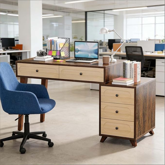 Computer Desk with Adjustable Position Drawers Gaming Desk with Storage Compact Home Office Desks Vanity Desks Without Mirror for Bedroom/Study Writing (Brown)