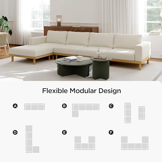 Acanva Minimalist Modular Sectional Sofa for Living Room Wide &amp Deep Seat Convertible Furniture Set with Metal Frame and Movable Covers Ottoman Off White