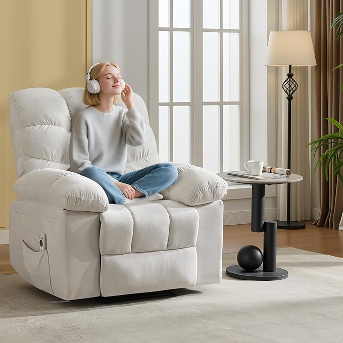 21.4in Wide Recliner ChairMassage &amp Heat Recliner Chair for AdultsHome Theater Seating with Lumbar SupportErgonomic Breathable Fabric Nursery Rocking Chairs for Living Room