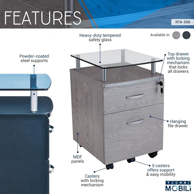 Rolling Glass Top File Cabinet Mobile Filing Cabinet w/Lock 5 Smooth Casters &amp Hanging File Drawers for Home OfficeCompact Printer Stands Storage Organizer w/Spacious Storage Space for A4/Legal
