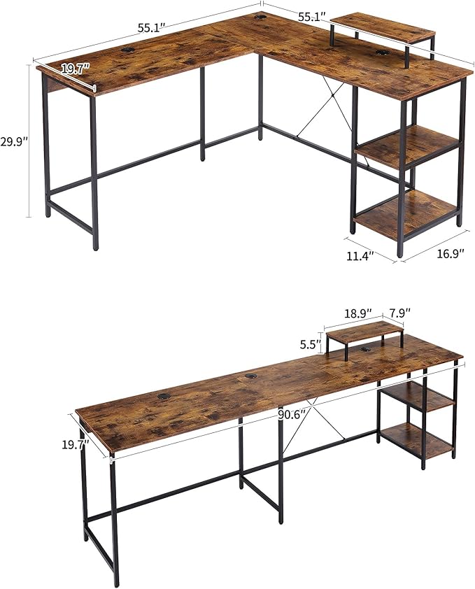 UNICOO L Shaped Desk - Corner Desk for Home Office Gaming Desk L Shape Computer Workstation Ideal Space-Saving Solution for Gamers and Professionals Sturdy and Durable Construction