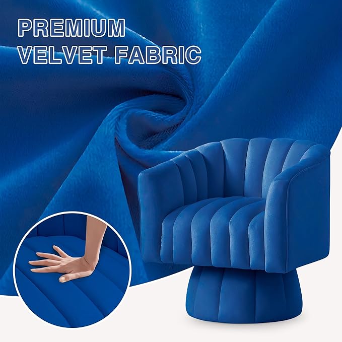 YSICK Swivel Accent Chair 360°Swivel Barrel Chair Modern Ottoman with Velvet Fabric Mid-Century Ottoman with Wide Upholstered Round Armchair for Living Room Lounge BedroomBlue