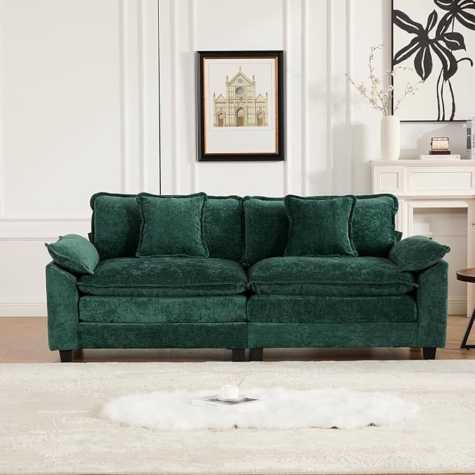 81.9 Modern Love Seat Sectional Couches for Living Room Green Chenille Comfy Cloud Sectional Couch Modular Loveseat Sofa Set for Living Room Sofas para Sala Cozy Couches (Green 2+0 Set)