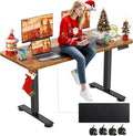 farexon Electric Standing Desk Adjustable Height 55 x 24 Inch Sit Stand up Desk with Large Mouse Pad 2 Metal Hook4 Wheels4 Memory Preset Heights Home Office Computer Desk（Brown）