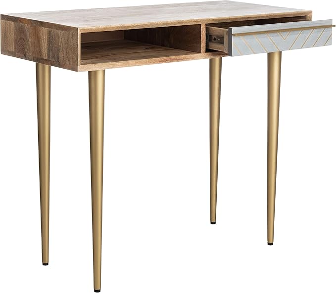 Safavieh Home Office Leni Modern Natural and Grey and Brass 1-drawer Desk