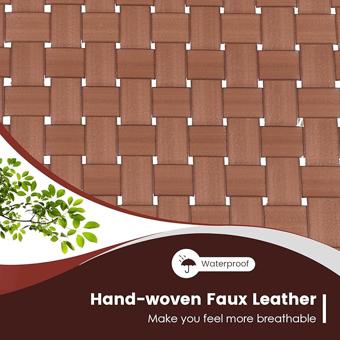 Giantex Woven Leather Accent Chair Set of 2 Boho Mid Century Modern Lounge Chair w/Wood Frame Max Load 300 Lbs Wicker Living Room Chair Armless Accent Side Chair for Reading Bedroom Brown