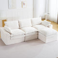 113 Cloud Sectional Boneless Couch for Living Room Modern Modular Sectional Sofa Deep Seat with Ottoman Upholstered Comfy Sectional CouchesCorduroy L Shaped Couch with Side PocketsBeige