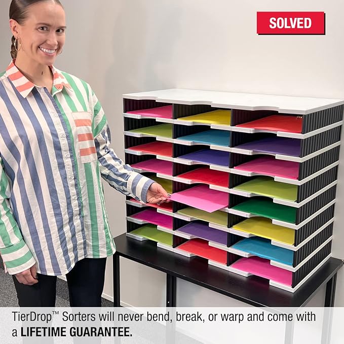 Ultimate Office TierDrop Desktop Organizer Document Forms Mail and Classroom Sorter. 24 Letter Size Compartments with Optional Add-On Tiers for Easy Expansion - Gray w/Black