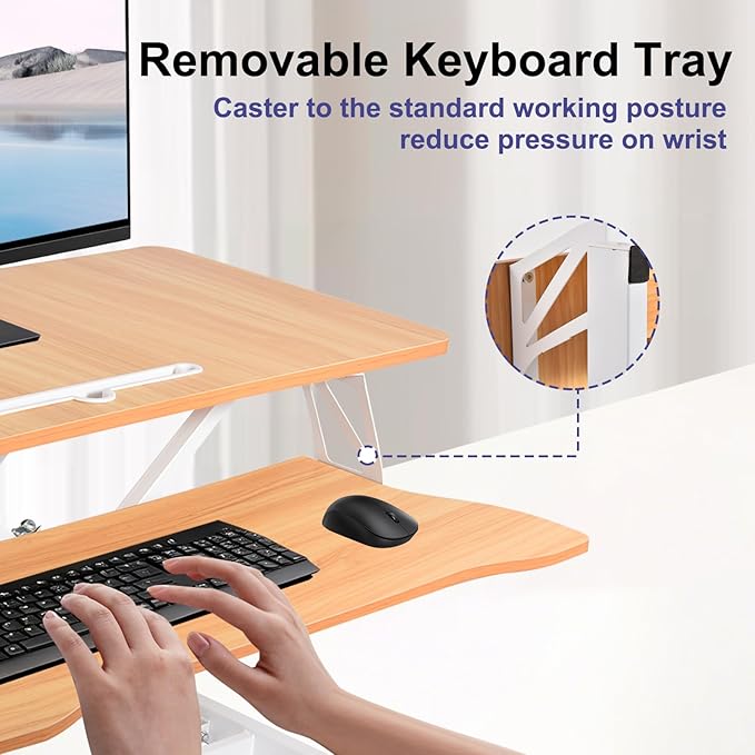 38-Inch Height Adjustable Standing Desk Converter Duals Monitor &amp Laptop Riser with Wide Keyboard Tray Sit to Stand Ergonomic Workstation for Home Office School Business Log Color
