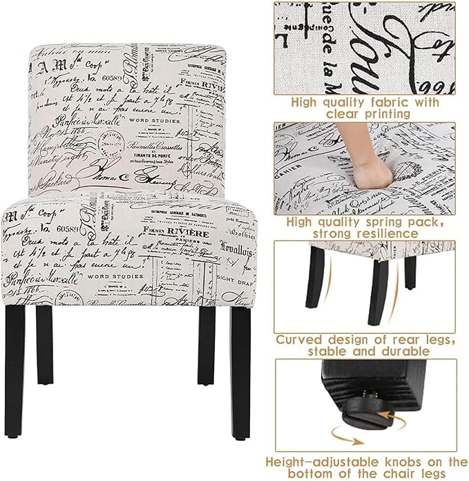 Armless Accent Chair for Bedrooms Modern Living Room Chairs with Thick Cushion &amp Solid Wood Legs Fabric Comfy Slipper Chair Accent Chairs Corner Side Chair Living Room Furniture White