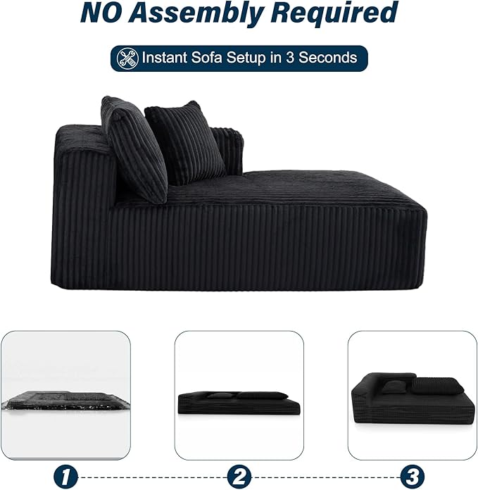 3 Seater L Shaped Sofa with Deep Seat 101 Cloud Sectional Couch with Chaise Cozy Modular Couches Sleeper Oversized Corduroy Sofa for Living Room Bedroom Apartment Black