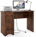 Computer Desk with Power Outlet and Drawers 43 Home Office Desks Farmhouse Writing Study Workstation for Teens Wooden Gaming Table Small Computer Desk for Small Spaces (Rustic Brown)