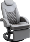 HOMCOM Faux Leather Manual Recliner Adjustable Swivel Lounge Chair Armchair with Footrest and Round Base for Living Room Gray