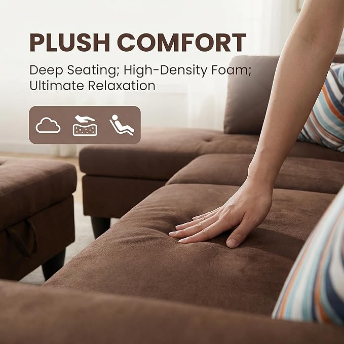 3-Piece L-Shaped Modular Leather Sofa – Convertible Sectional Couch with Movable Chaise &amp Storage Ottoman Multi-Scene Use for Living Room Apartment &amp Office Brown