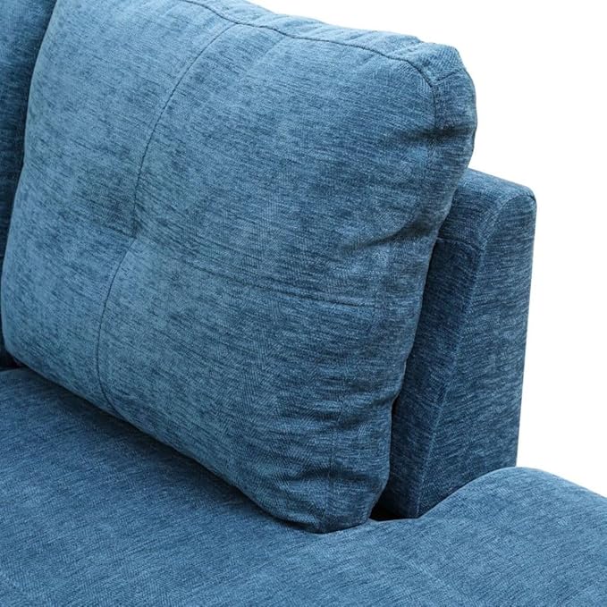 Blue L-Shaped 3-Piece Flannel Sofa with Storage Ottoman Set Sectional Couch Sofa Set for Living Room Office Small Space