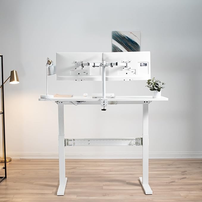 VIVO White Universal Steel Clamp-on Desk Stabilizer Bar for Sturdy Reinforced Workstation 36 to 61.6 inch Bracket Support System for Sit to Stand Desk Frames Expandable Width Adjustment DESK-STB01W