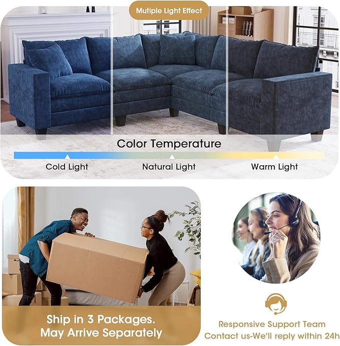 97 L Shaped Sectional Couch Comfy Chenille Cloud Couch 5 Seat Modular Cloud Sofa with 2 Pillows &amp Storage Armrests Convertible V Shaped Corner Couch Sectional Couches for Living Room Blue