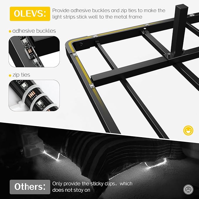OLEVS King Size Floating Bed Frame Metal Platform with LED Light and Charging Station No Box Spring Needed Noise-Free Easy Assembly