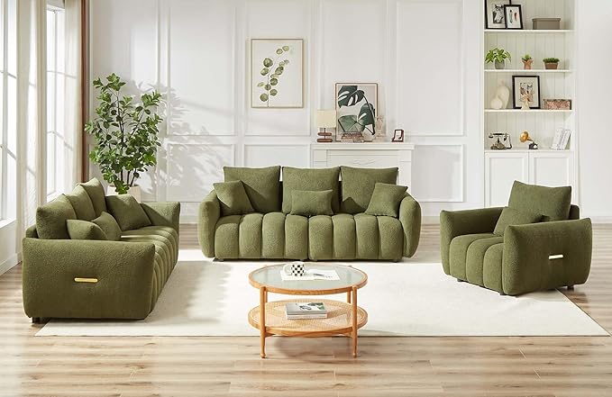 Antetek 35 Modern Accent Single Sofa Chair Comfy Deep Seat Teddy Living Room Chair Leisure Boucle Reading Sofa Arm Chair for Bedroom Office Apartment Green