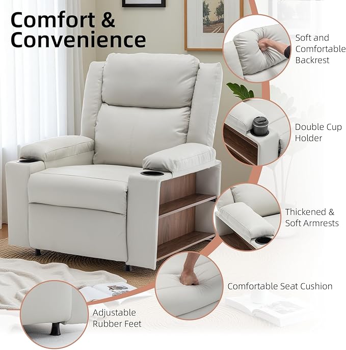 Power Lift Recliner Chair Upholstered Recliner Heating Vibration Massage with Side Storage Shelf &amp 2 Cup Holders for Living Room &amp Home Theater (Light Grey)
