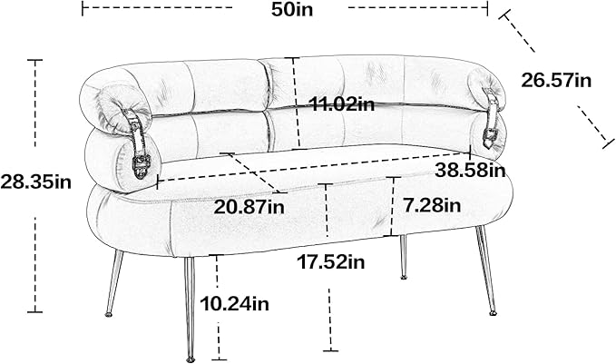 50” Velvet Loveseat Sofa Chair Mid Century Modern 2-Seater Small Love Seat for Small Spaces Accent Arm Chair with Golden feet Comfy Upholstered Leisure Couch for Living Room (Orange)
