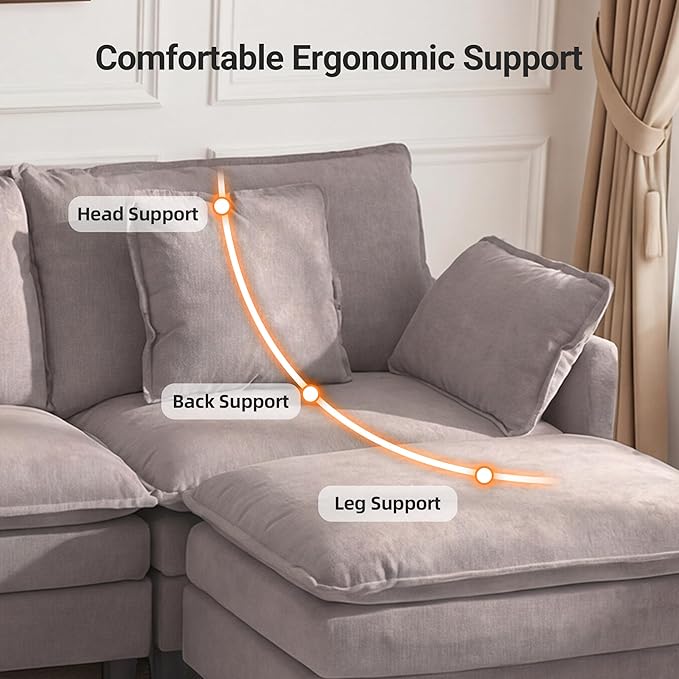 110 U-Shaped Modular Sectional Couch Modern Cloud Couch with Ottoman 5-Seat Chenille Sofa with Pillows Deep Seat Comfy Couch for Living Room Bedroom Light Grey