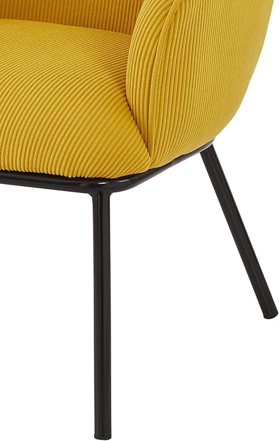 Modern Corduroy Accent Chair with Channel Back Design Black Metal Legs and Soft Upholstery Comfortable Seating for Living Room Bedroom or Office Yellow
