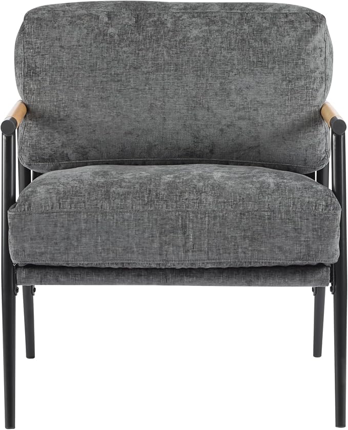 Modern Accent Chair Lounge Arm Chair Upholstered Armchair with Plush Cushions Single Chairs with Metal FrameWooden Armrest - Perfect for OfficeLiving RoomBedroomGrey