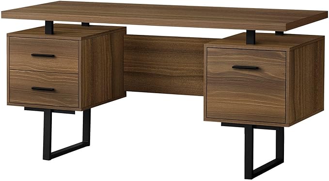 Computer Desk Home Office Laptop Left Right Set up Storage Drawers 60 l Work Walnut Laminate Black Metal Contemporary Modern