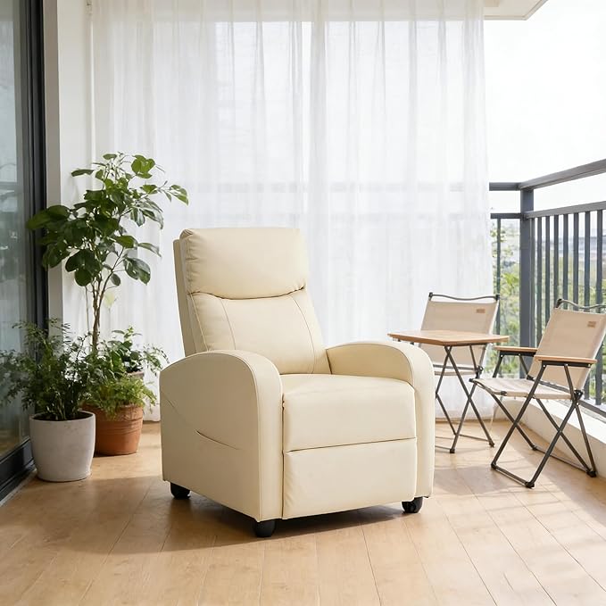 Simple Deluxe Massage Recliner Chair - Adjustable PU Leather Recliner Luxe Reading Chair &amp Sofa Chair for Living Room Chairs or Bedroom Chair Small Recliner for Home Theater Beige