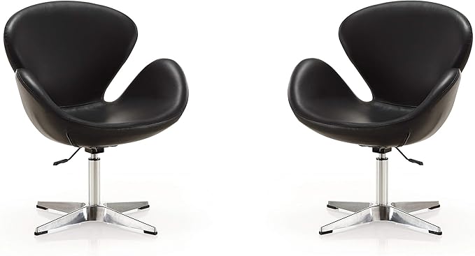 Manhattan Comfort Raspberry Adjustable Swivel Accent Chair with 360° Turn Polished Chrome Base Modern Retro Design Versatile Seat Ideal for Any Room Set of 1 Black