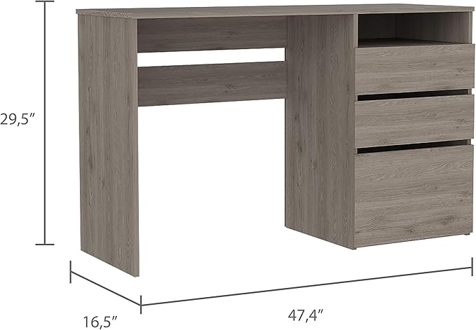 Three Drawer Computer Work Study Desk Office Writing Work Table One Shelf for Home Office Living Room-Light Gray
