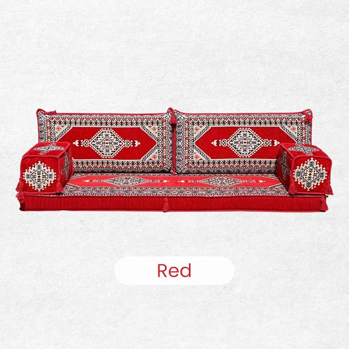 Single Arabic Floor Seating Cushions Arabic Majlis Floor Sofa Reading Nook Loveseat Sofa Single Floor Couch Ottoman Floor Pillows (Red)