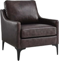 Pemberly Row Modern Leather and Metal Armchair 33.5 in H x 28 in W x 32 in D Brown Finish Upholstered Accent Chair with Spring Coil Support Mid-Century Style for Living Room or Home Office Use