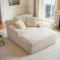 Oversized Chaise Lounge Chair Indoor Corduroy Sofa Bed with Throw Pillows Recliner Chair Comfy Large Deep Seat Sofa Couch for Living Room Bedroom Apartment (White)