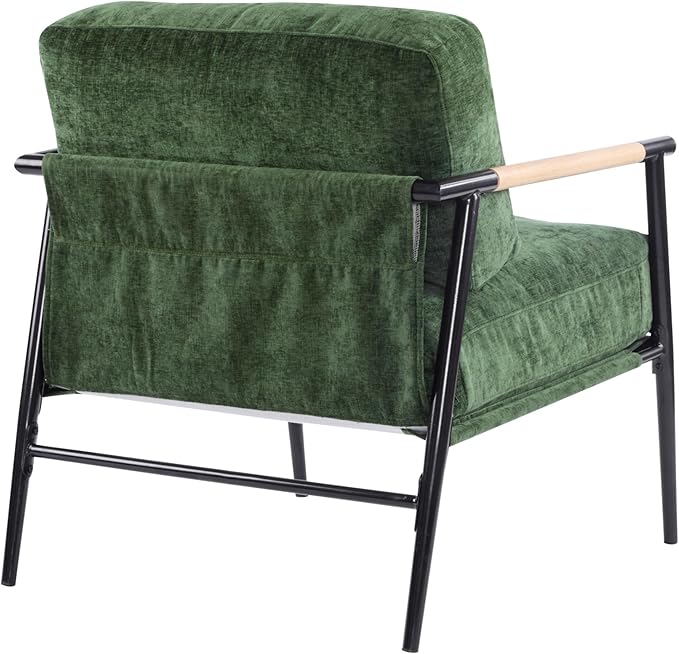 Modern Accent Chair Lounge Arm Chair Upholstered Armchair with Plush Cushions Single Chairs with Metal FrameWooden Armrest - Perfect for OfficeLiving RoomBedroomGreen
