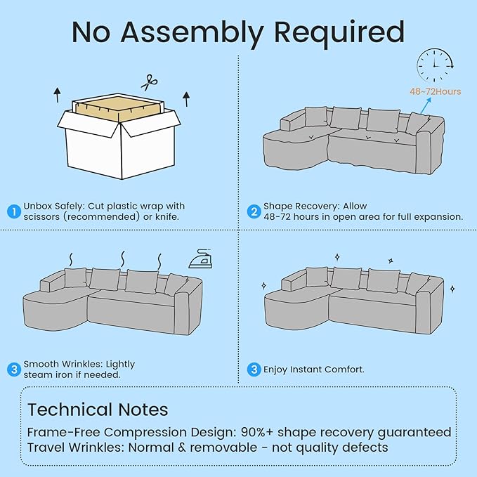 PUREMIND 98 L Shaped Sectional Couches for Living Room Boneless Comfy Modern Sofa Cloud Sectional Modern Sleeper Couch with Chaise for Bedroom Apartment No Assembly Required (Green)