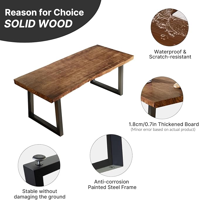 Solid Wood Desk 55 inches Home Office Computer Desk Wooden Rustic Writing Desk Metal Modern Simple Design Executive Real Wood Desk(Dark Brown)
